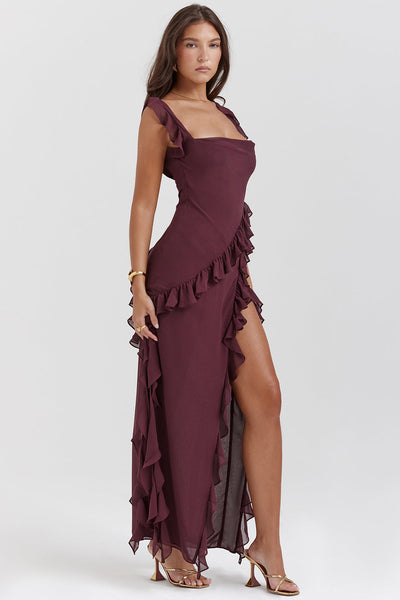 Delilah | Elegant Ruffle Slit Dress