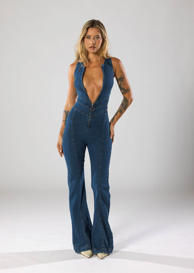 Casilda - Heart-Shaped Back Zipper Jumpsuit