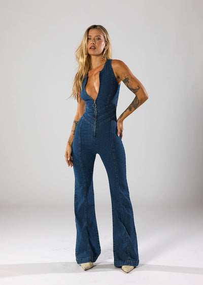Casilda - Heart-Shaped Back Zipper Jumpsuit