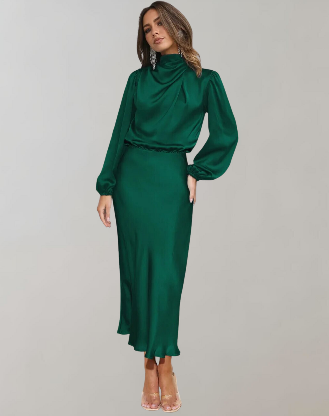 Charisse - Long-Sleeved Satin Dress