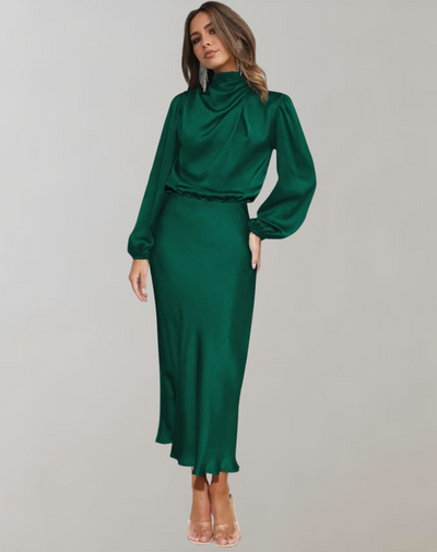 Charisse - Long-Sleeved Satin Dress