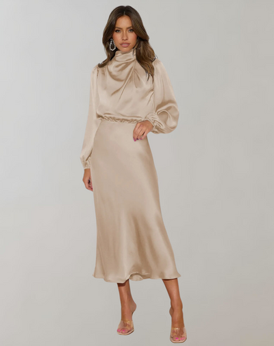 Charisse - Long-Sleeved Satin Dress