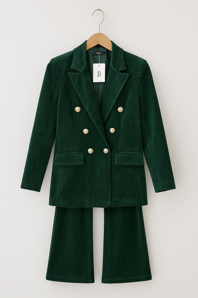 Evie | Velvet Double Breasted Blazer Set