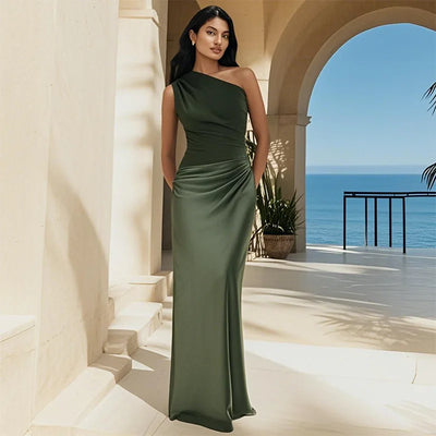 Sophia | One-Shoulder Satin Maxi Dress